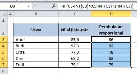 fungsi int untuk pembulatan proporsional