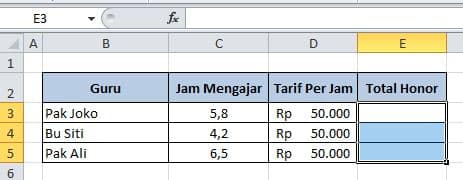 Bagaimana cara menghitung honor guru dengan rumus int?