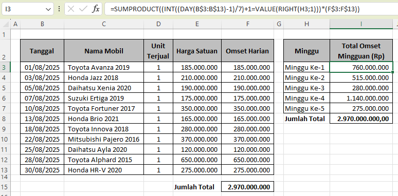 cara rekap omset harian menjadi omset mingguan