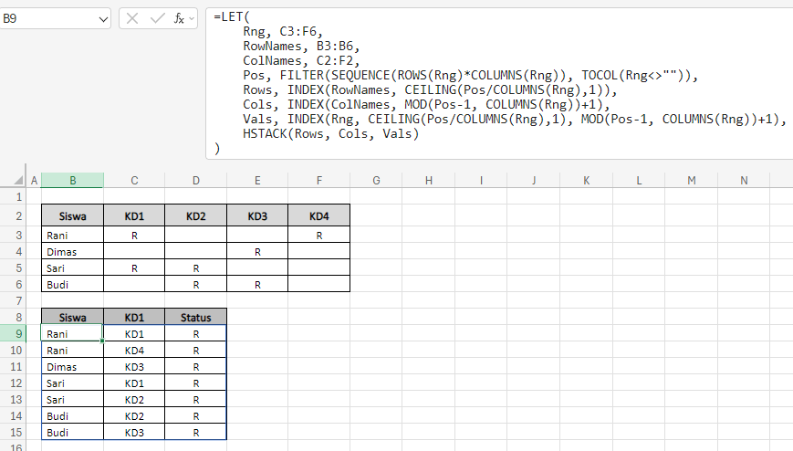 cara mengubah data matriks menjadi daftar