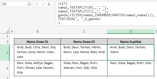cara mencari data duplikat di Excel dari dua kolom secara otomatis