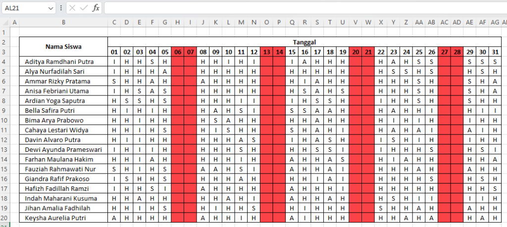 cara rekap absensi mingguan otomatis