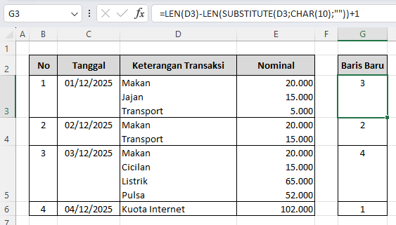 Cara Menghitung Baris Baru di Excel dengan Rumus LEN
