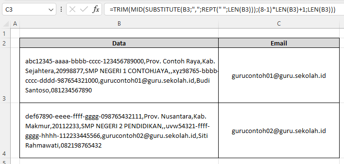 cara mengambil email di Excel dengan rumus Excel