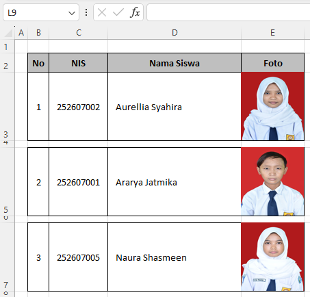 Hasil dari cara insert foto otomatis di Excel menggunakan macro VBA