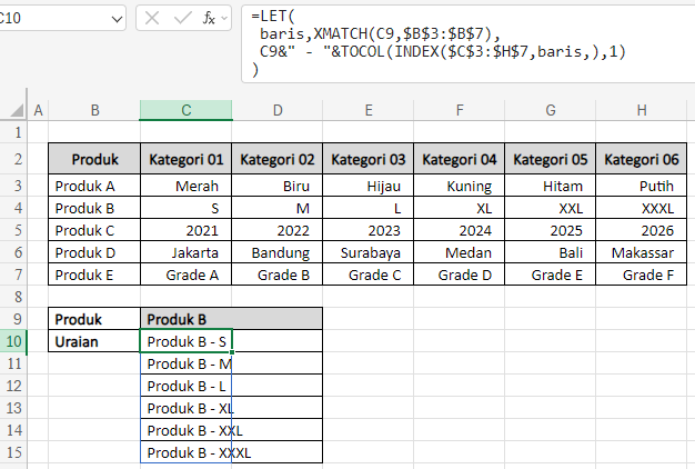 cara menampilkan data dari kolom ke baris untuk excel 365
