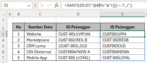 cara mengganti banyak karakter di excel dengan rumus custom
