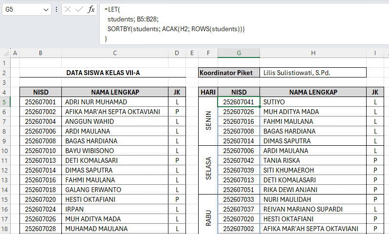cara mengacak data di Excel agar tidak berubah