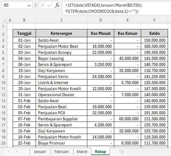 cara ambil data dari banyak sheet sekaligus menggunakan rumus Excel