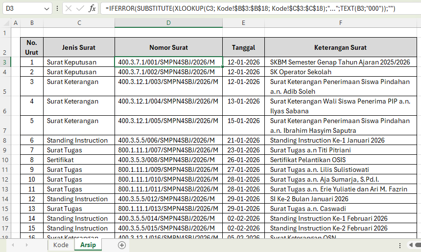 cara membuat nomor surat otomatis di Excel