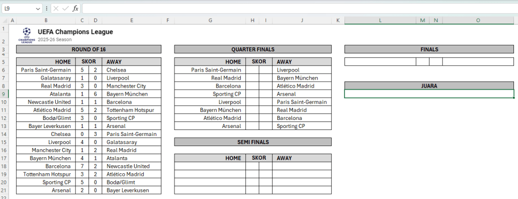 Hasil akhir download template Liga Champions