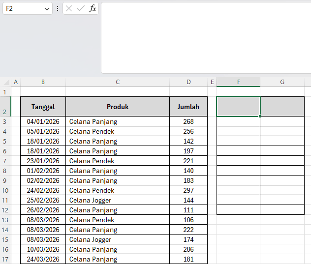 Bagan cara menjumlahkan data per minggu di Excel