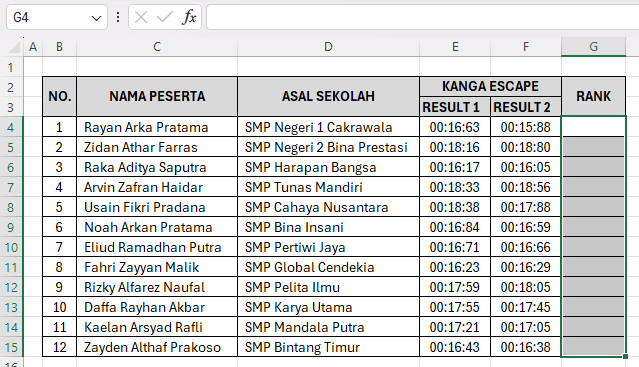 cara ranking excel dari 2 kolom