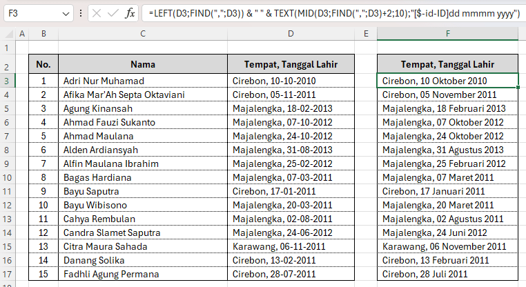Hasil akhir cara mengubah format tanggal di Excel
