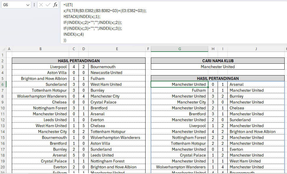 cara mencari pertandingan klub di Excel lebih lengkap