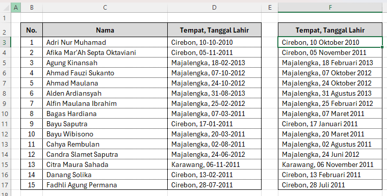 Contoh cara mengubah format tanggal di Excel