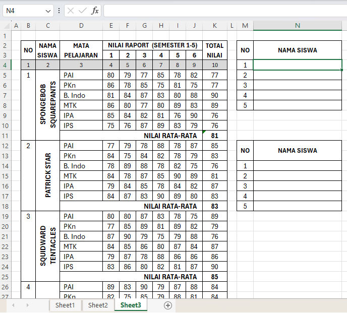 Contoh tabel mengambil nama dari merge cell Excel