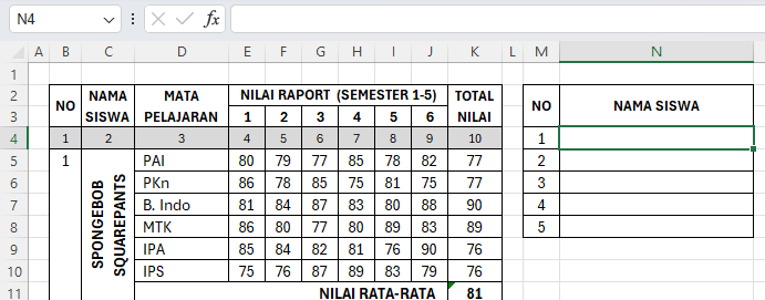 mengambil nama dari merge cell Excel