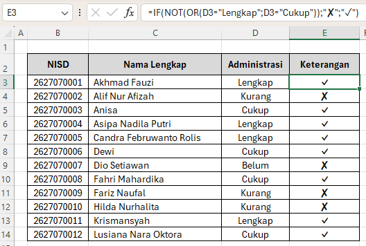 Contoh 2: Rumus IF NOT Excel